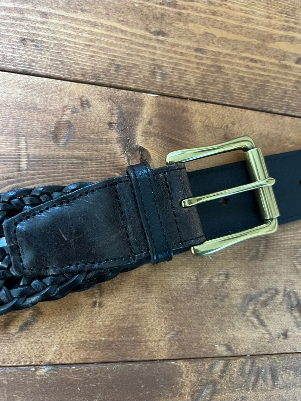Brown Leather Woven Belt Brass - Tone Buckle Talbots Size Medium